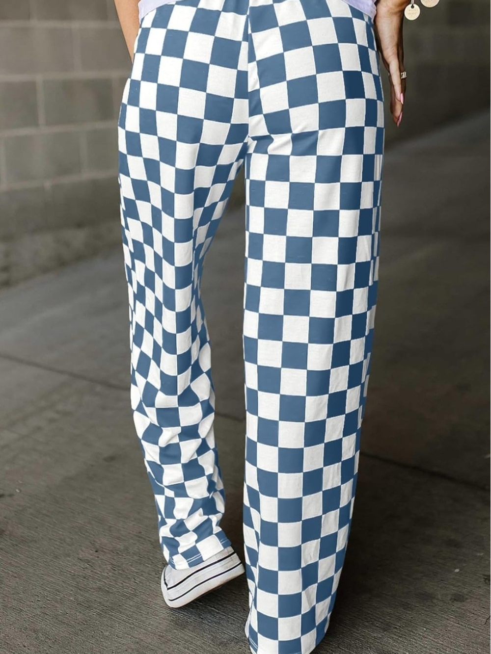 Wide Leg Checkerboard Pants - Blue & White - Picture 3 of 8